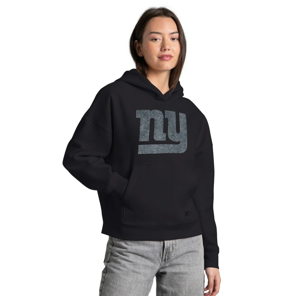 New York Giants Starter Women's Rhinestone Relaxed Hoodie Black - NFL
