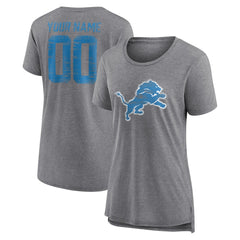 Detroit Lions Women's Heritage Custom Name & Number Tri-Blend T-Shirt Gray - NFL