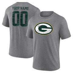 Green Bay Packers Heritage Custom Name & Number Tri-Blend T-Shirt Gray - NFL