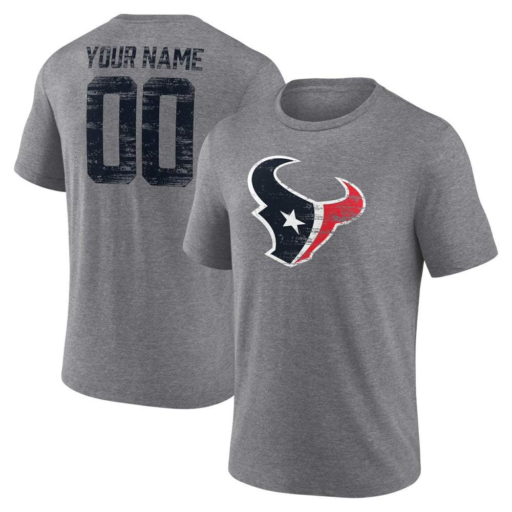 Houston Texans Heritage Custom Name & Number Tri-Blend T-Shirt Gray - NFL