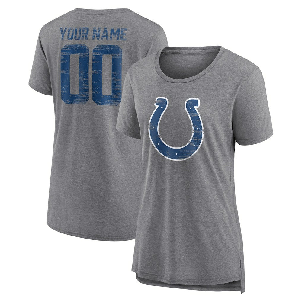 Indianapolis Colts Women's Heritage Custom Name & Number Tri-Blend T-Shirt Gray - NFL