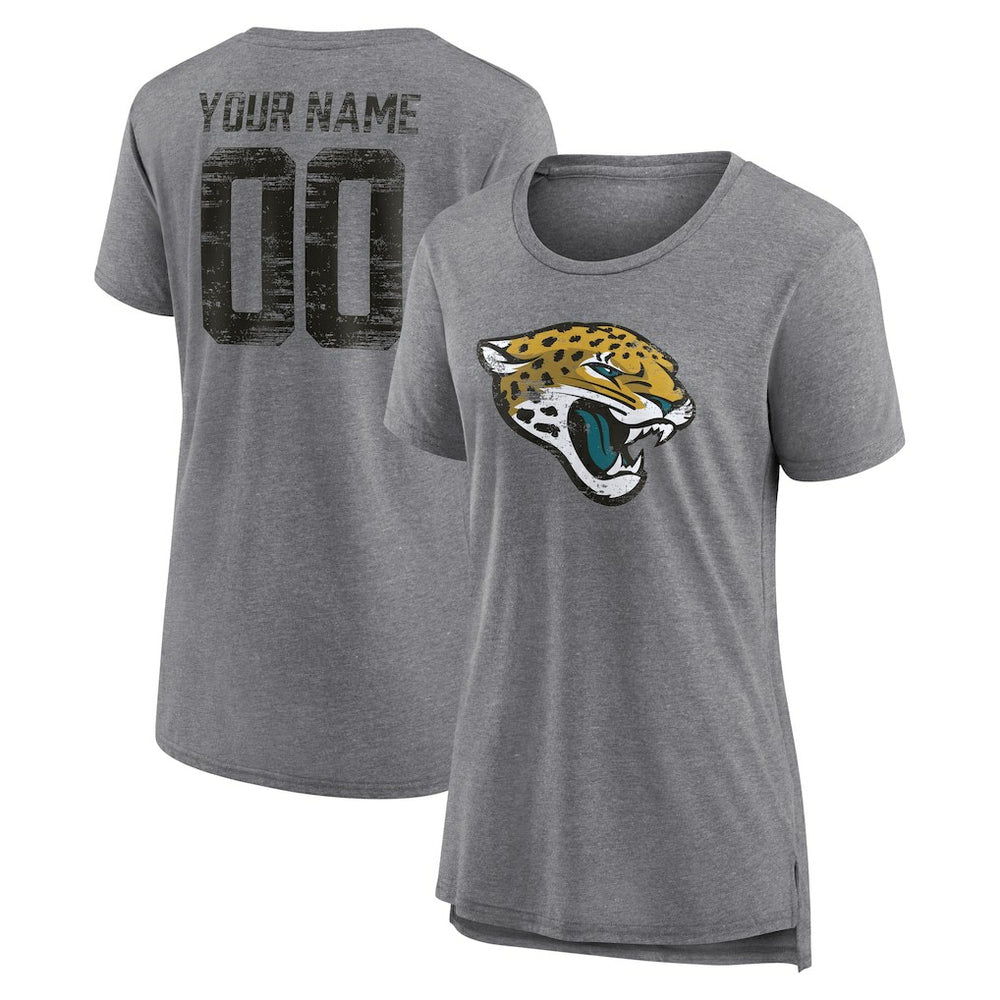 Jacksonville Jaguars Women's Heritage Custom Name & Number Tri-Blend T-Shirt Gray - NFL