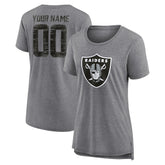 Las Vegas Raiders Women's Heritage Custom Name & Number Tri-Blend T-Shirt Gray - NFL