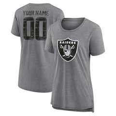 Las Vegas Raiders Women's Heritage Custom Name & Number Tri-Blend T-Shirt Gray - NFL