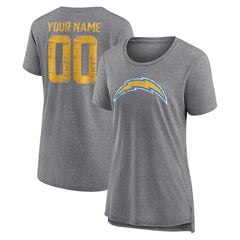 Los Angeles Chargers Women's Heritage Custom Name & Number Tri-Blend T-Shirt Gray - NFL