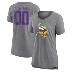 Minnesota Vikings Women's Heritage Custom Name & Number Tri-Blend T-Shirt Gray - NFL