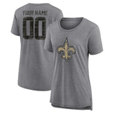 New Orleans Saints Women's Heritage Custom Name & Number Tri-Blend T-Shirt Gray - NFL