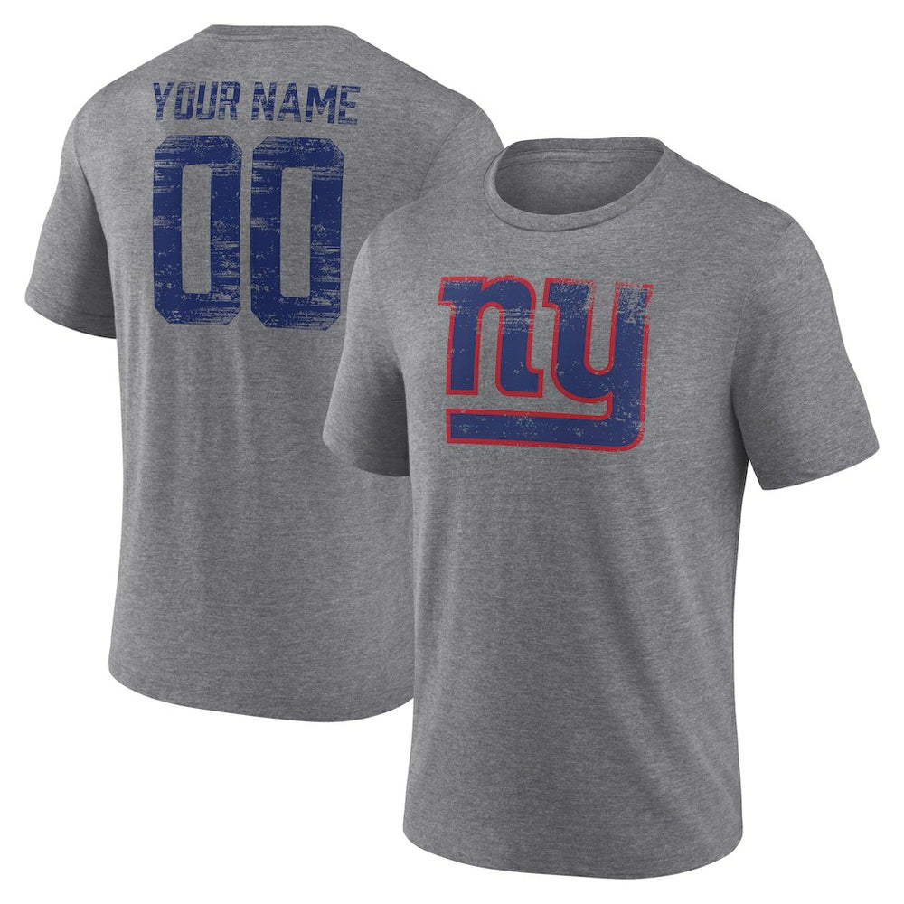 New York Giants Heritage Custom Name & Number Tri-Blend T-Shirt Gray - NFL