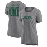 New York Jets Women's Heritage Custom Name & Number Tri-Blend T-Shirt Gray - NFL