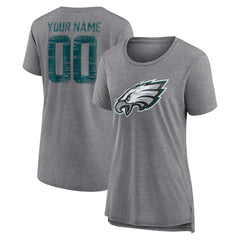 Philadelphia Eagles Women's Heritage Custom Name & Number Tri-Blend T-Shirt Gray - NFL