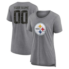 Pittsburgh Steelers Women's Heritage Custom Name & Number Tri-Blend T-Shirt Gray - NFL