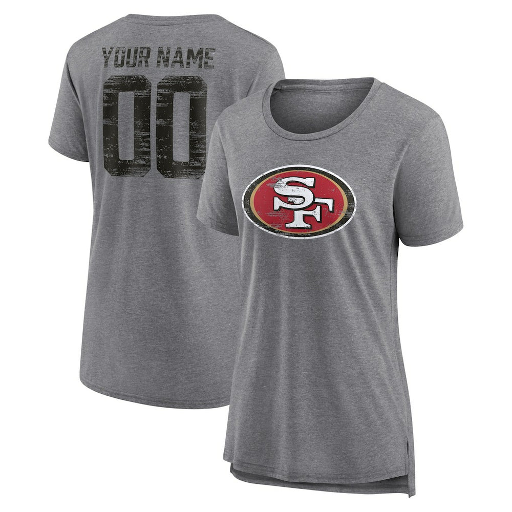 San Francisco 49ers Women's Heritage Custom Name & Number Tri-Blend T-Shirt Gray - NFL