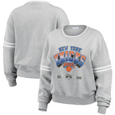 NBA - New York Knicks WEAR by Erin Andrews Women's Sleeve Stripe Fleece Crewneck Sweatshirt - Gray