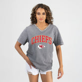 Kansas City Chiefs Gameday Couture Women's Relaxed Iconic Edge Rhinestone V-Neck T-Shirt Gray - NFL
