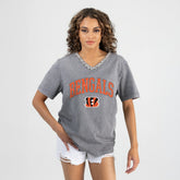Cincinnati Bengals Gameday Couture Women's Relaxed Iconic Edge Rhinestone V-Neck T-Shirt Gray - NFL