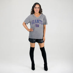 New York Giants Gameday Couture Women's Relaxed Iconic Edge Rhinestone V-Neck T-Shirt Gray - NFL