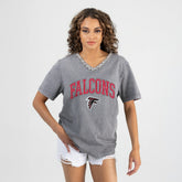 Atlanta Falcons Gameday Couture Women's Relaxed Iconic Edge Rhinestone V-Neck T-Shirt Gray - NFL