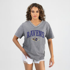 Baltimore Ravens Gameday Couture Women's Relaxed Iconic Edge Rhinestone V-Neck T-Shirt Gray - NFL