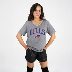 Buffalo Bills Gameday Couture Women's Relaxed Iconic Edge Rhinestone V-Neck T-Shirt Gray - NFL