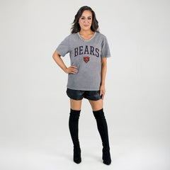 Chicago Bears Gameday Couture Women's Relaxed Iconic Edge Rhinestone V-Neck T-Shirt Gray - NFL