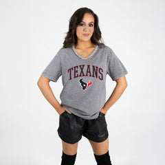 Houston Texans Gameday Couture Women's Relaxed Iconic Edge Rhinestone V-Neck T-Shirt Gray - NFL