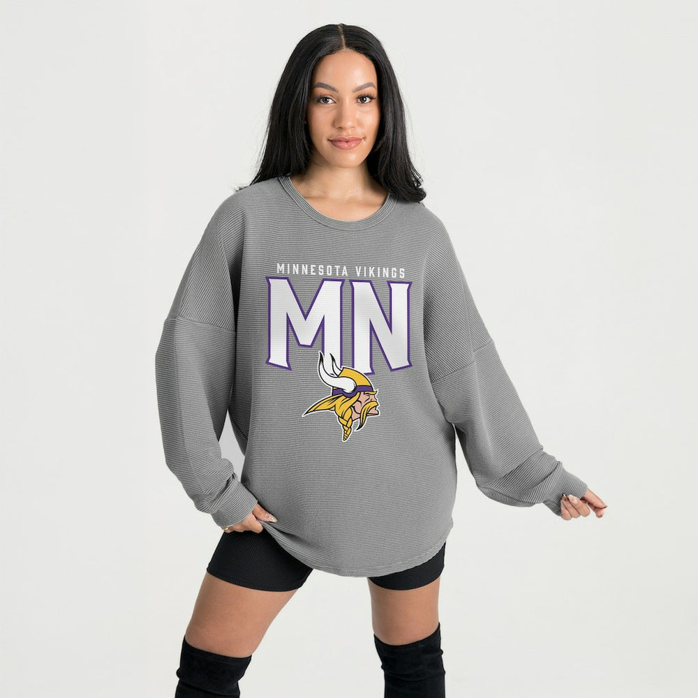 Minnesota Vikings Gameday Couture Women's Oversized Pure Motion Corded Sweatshirt Gray - NFL