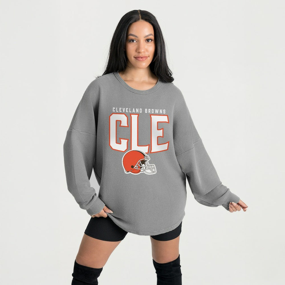 Cleveland Browns Gameday Couture Women's Oversized Pure Motion Corded Sweatshirt Gray - NFL