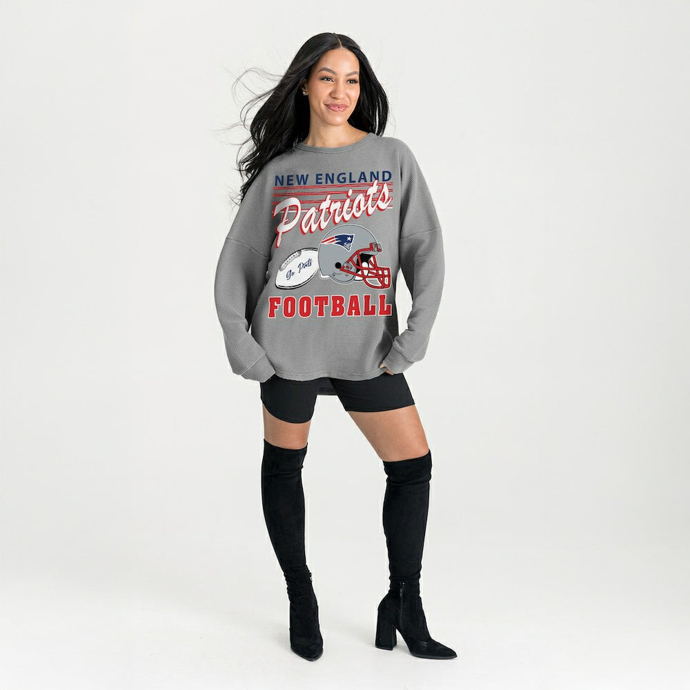 New England Patriots Gameday Couture Women's Oversized Sweet Victory Corded Sweatshirt Gray - NFL