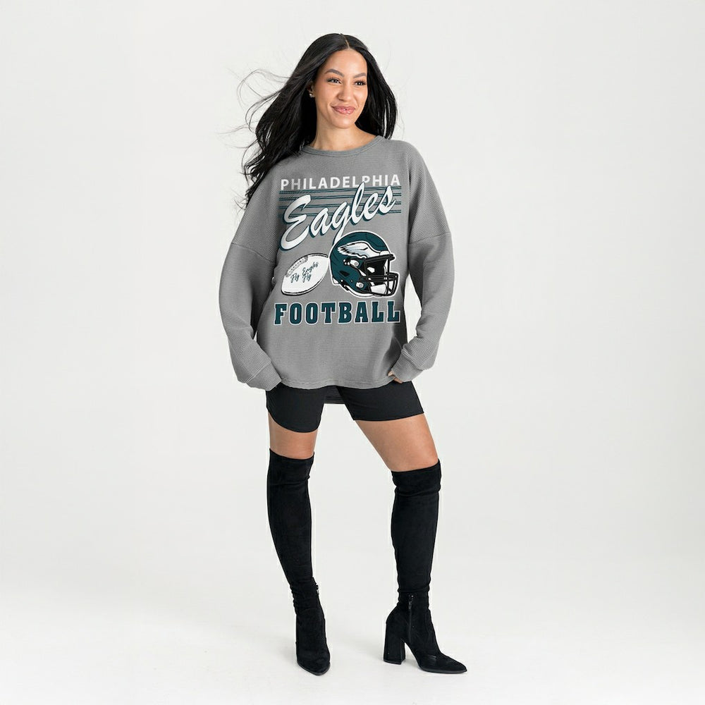 Philadelphia Eagles Gameday Couture Women's Oversized Sweet Victory Corded Sweatshirt Gray - NFL