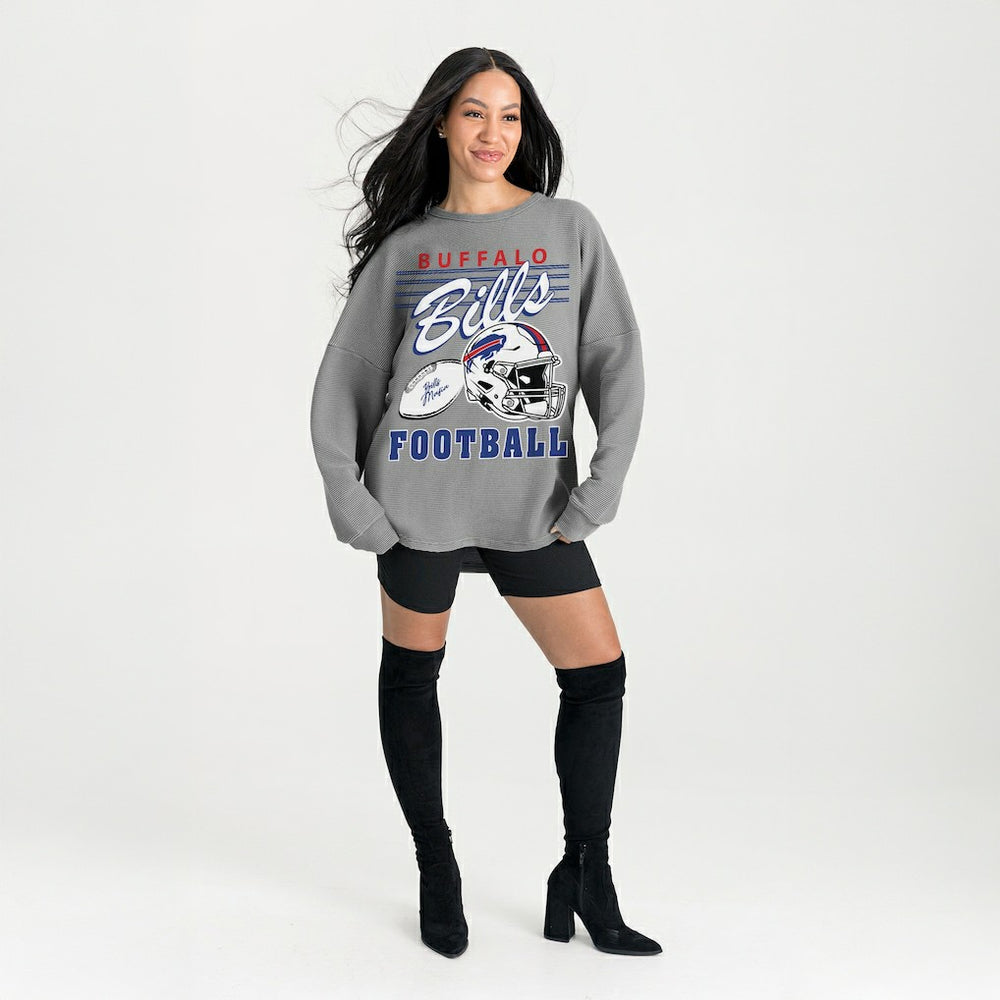 Buffalo Bills Gameday Couture Women's Oversized Sweet Victory Corded Sweatshirt Gray - NFL