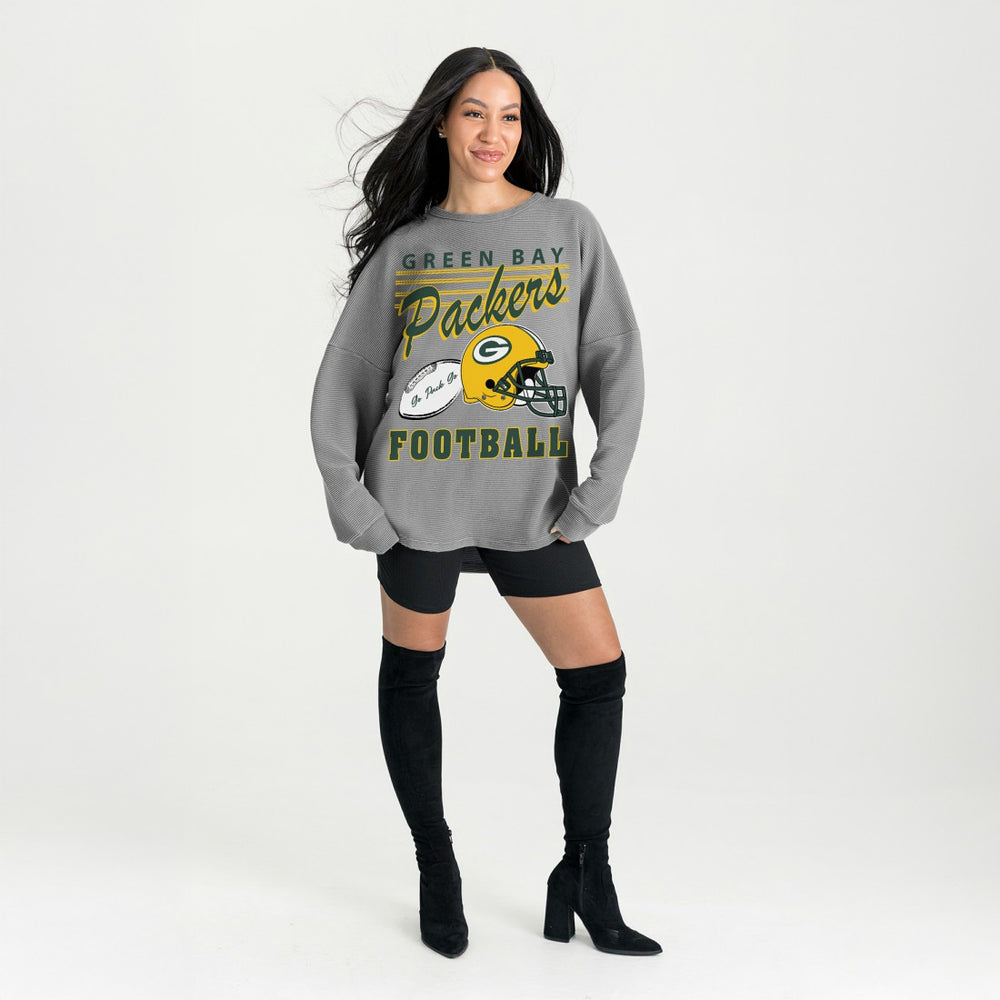 Green Bay Packers Gameday Couture Women's Oversized Sweet Victory Corded Sweatshirt Gray - NFL