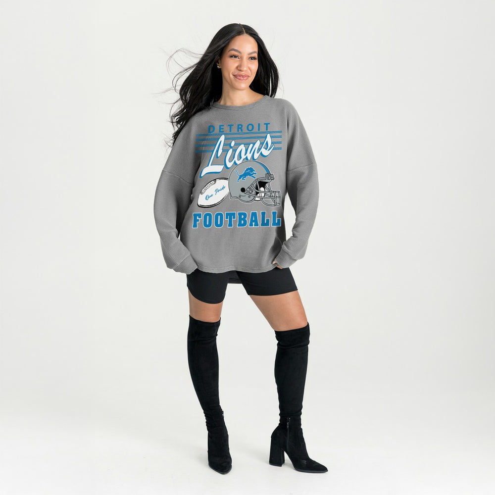 Detroit Lions Gameday Couture Women's Oversized Sweet Victory Corded Sweatshirt Gray - NFL