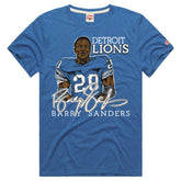 Barry Sanders Detroit Lions Homage Unisex Retired Player Classic Caricature Tri-Blend T-Shirt Blue - NFL