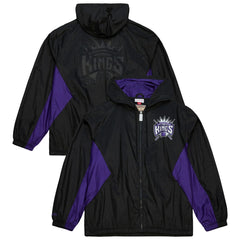 Mitchell & Ness - Sacramento Kings Playmaker Full-Zip Hooded Windbreaker Jacket - Black