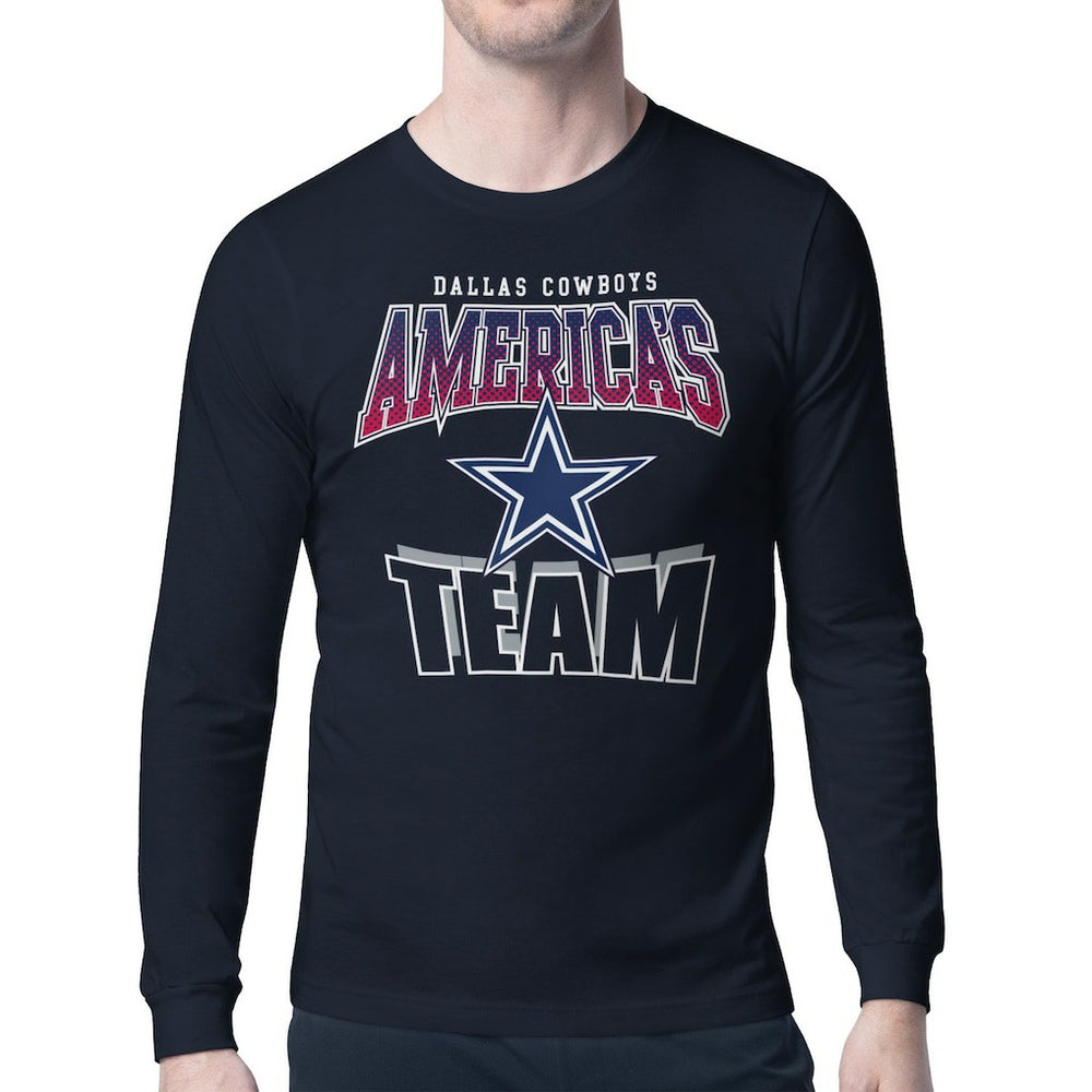 Dallas Cowboys Starter Comic Style Slogan Long Sleeve T-Shirt Navy - NFL
