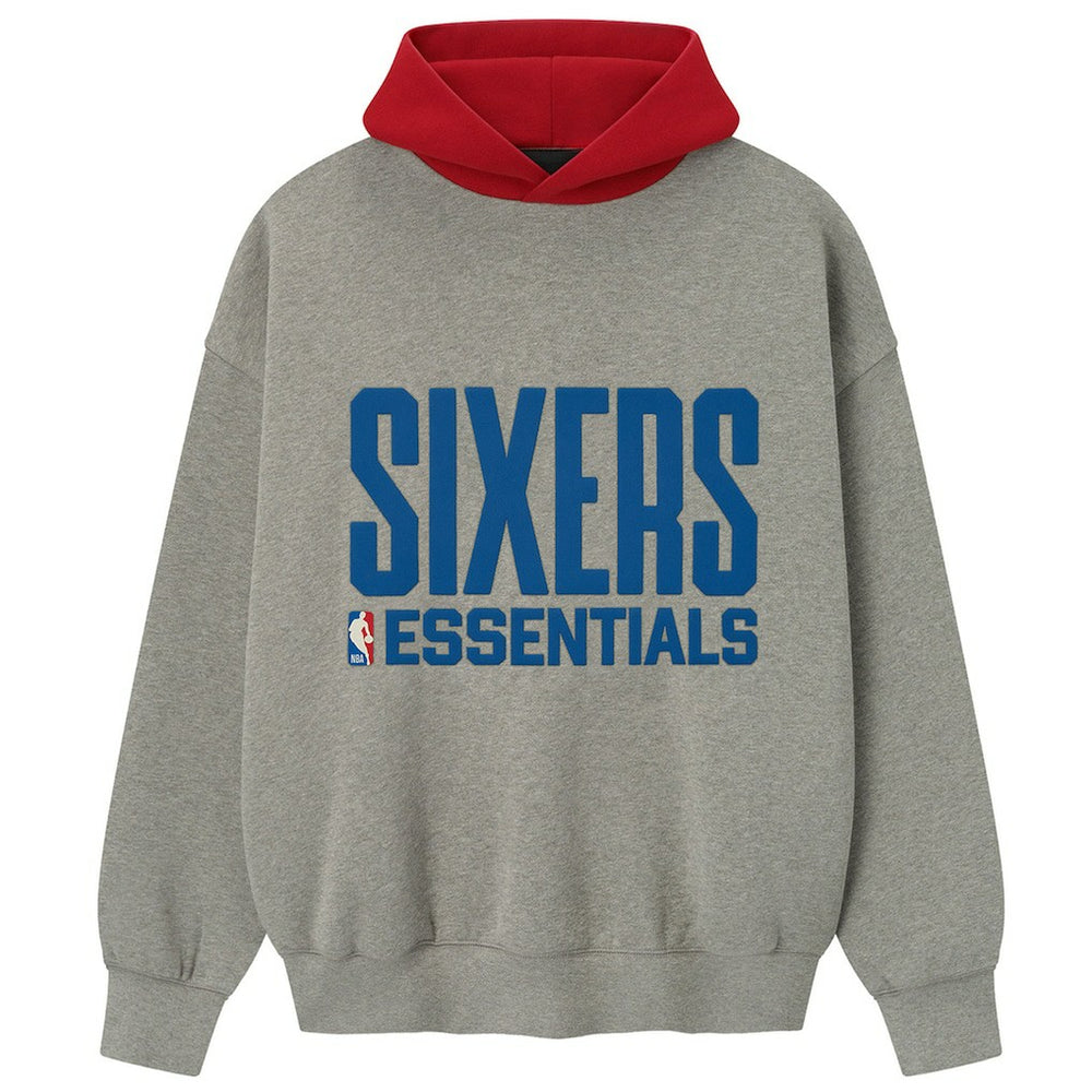 NBA - Philadelphia 76ers Fear of God x NBA Unisex Sport Hoodie - Heather Gray/Red