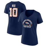 Bo Nix Denver Broncos Women's Floral Name & Number V-Neck T-Shirt Navy - NFL