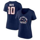 Drake Maye New England Patriots Women's Floral Name & Number V-Neck T-Shirt Navy - NFL
