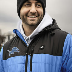 Detroit Lions ActionHeat 5V Battery Heated Colorblock Full-Zip Puffer Jacket Black/Blue - NFL