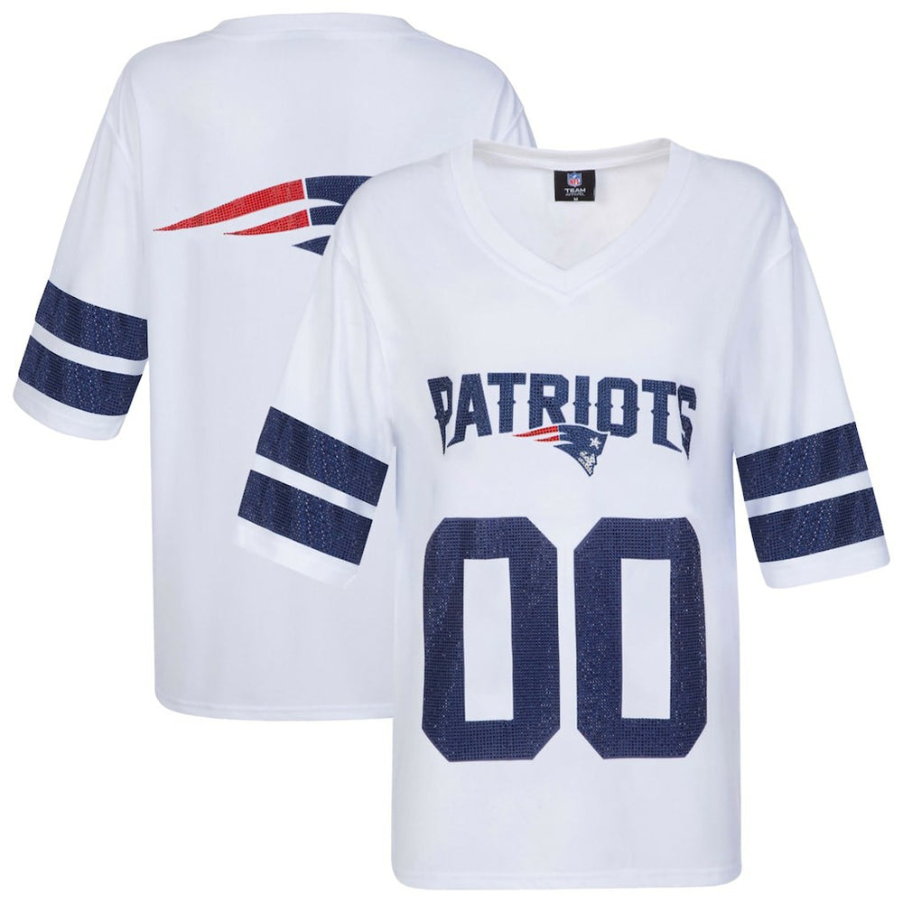 New England Patriots Cuce Women's Rhinestone V-Neck Tunic White - NFL