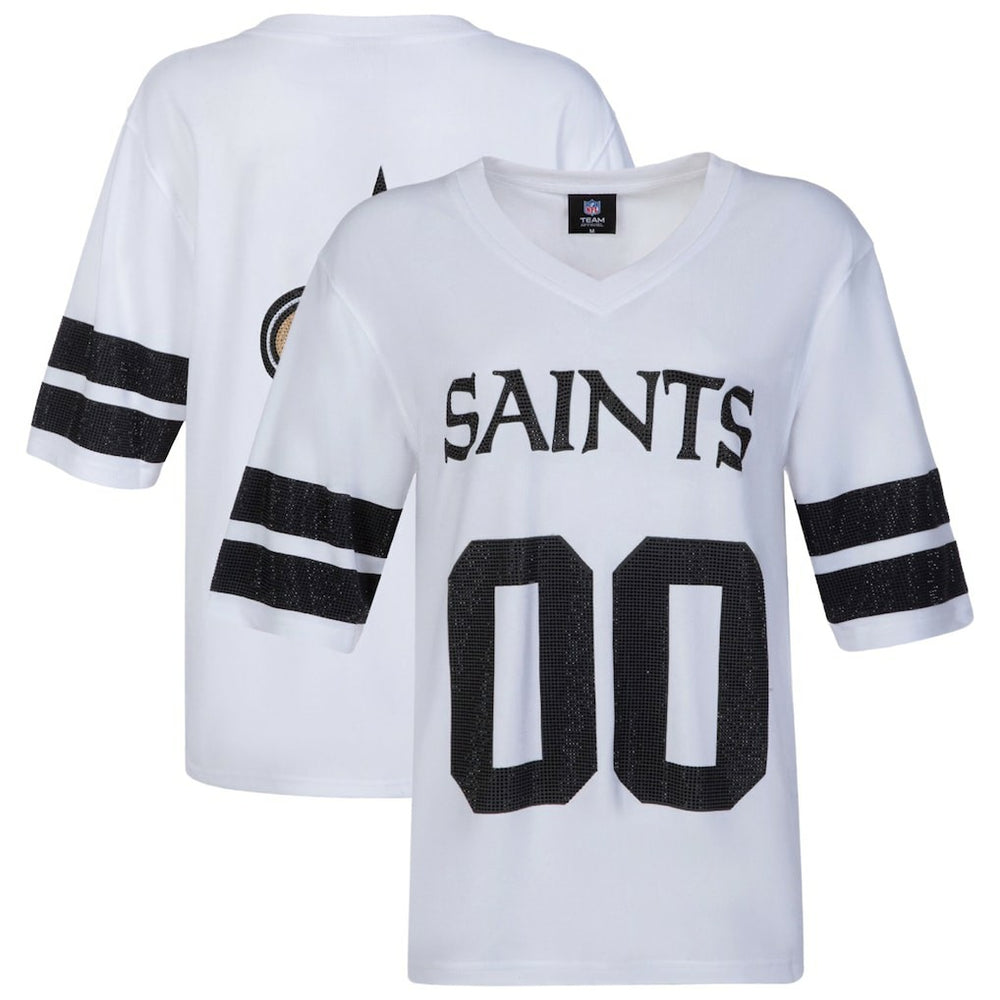 New Orleans Saints Cuce Women's Rhinestone V-Neck Tunic White - NFL