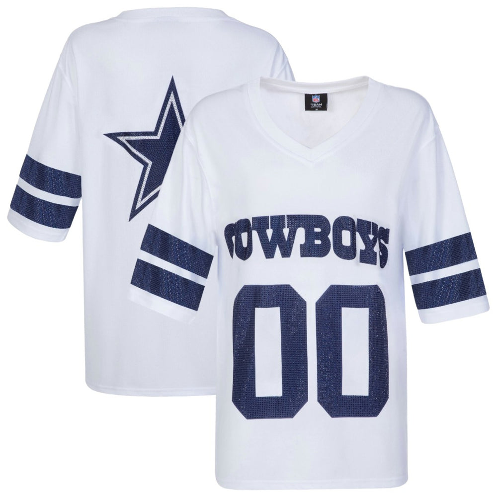 Dallas Cowboys Cuce Women's Rhinestone V-Neck Tunic White - NFL