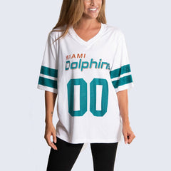 Miami Dolphins Cuce Women's Rhinestone V-Neck Tunic White - NFL