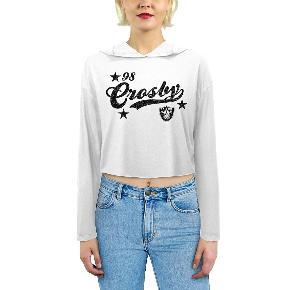 Maxx Crosby Las Vegas Raiders Majestic Threads Women's Glitter Wordmark Hoodie White - NFL
