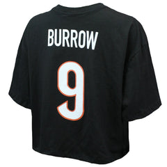 Joe Burrow Cincinnati Bengals Majestic Threads Women's Swarovski Crystals Boxy Cropped Name & Number T-Shirt Black - NFL