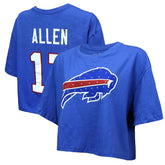 Josh Allen Buffalo Bills Majestic Threads Women's Swarovski Crystals Boxy Cropped Name & Number T-Shirt Royal - NFL