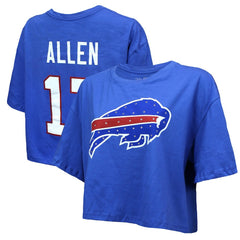 Josh Allen Buffalo Bills Majestic Threads Women's Swarovski Crystals Boxy Cropped Name & Number T-Shirt Royal - NFL