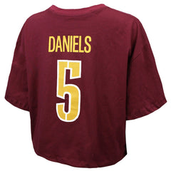 Jayden Daniels Washington Commanders Majestic Threads Women's Swarovski Crystals Boxy Cropped Name & Number T-Shirt Burgundy - NFL