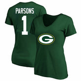 Micah Parsons Green Bay Packers Women's Plus Size Name & Number V-Neck T-Shirt Green - Fanatics