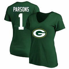 Micah Parsons Green Bay Packers Women's Plus Size Name & Number V-Neck T-Shirt Green - Fanatics